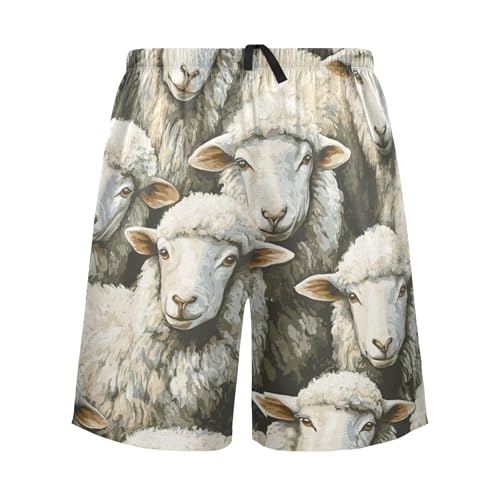 Men's Short Pajama Bottoms White Sheep Animal Home Casual Sleep Pants