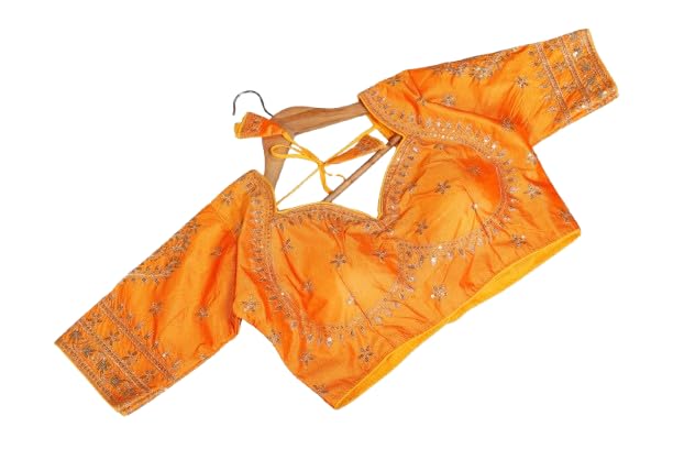 Pradeep Fashion Silk Blend V-Neck Embroidered Blouse Free Size-image-8