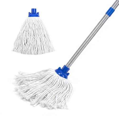 Indoor Mop for Floor Cleaning Lightweight Cotton Mop with 2 Washable Heads