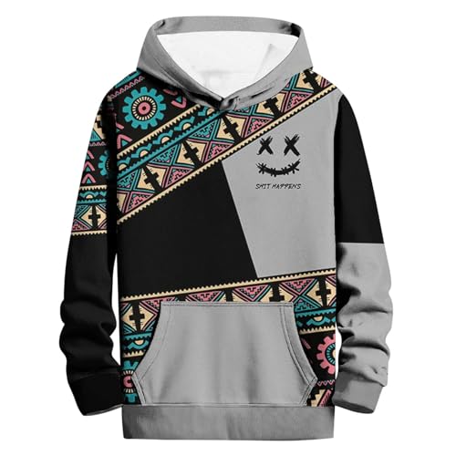 Generisch Abschluss Pulli 2022 Herrenmode Casual Part Print Kapuzenpullover Langarm Kordelzug Kapuzenpullover Tops für Männer Sweatshirts Herren Wolkenbruch (Light Gray, XL)