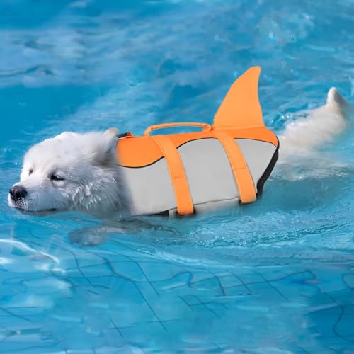 Voarge Hundeschwimmweste für Haie, Hundeschwimmweste mit Griff und Reflektor, Sicherheitsweste für Haustiere (Orange, XS)