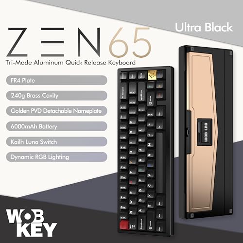 Image of KEEBMONKEY WOBKEY Zen 65 65% Quick Release Wireless Mechanical Keyboard with RGB, CNC Aluminum Case, Hot-Swappable, VIA Support, BT /2.4G /USB-C Gaming Keyboard for Mac /Windows (Ultra Black)