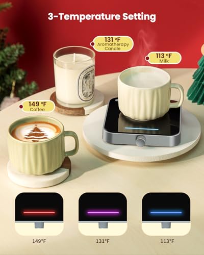 Maestri House Mug Warmer, Electric Coffee Cup Warmer for Desk with 3-Temp Settings,Auto Shut Off, Constant Temperature Heating for Beverage, Milk, Tea and Hot Chocolate at Home & Office(Grey)