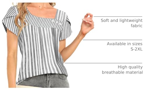 Image of Womens Petal Sleeve Tops Summer Trendy T Shirt Casual Loose Square Neck Button Blouse Tees