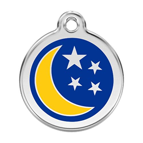Red Dingo Stainless Steel with Enamel Pet I.D. Tag - Moon & Stars (Dark Blue, Large)