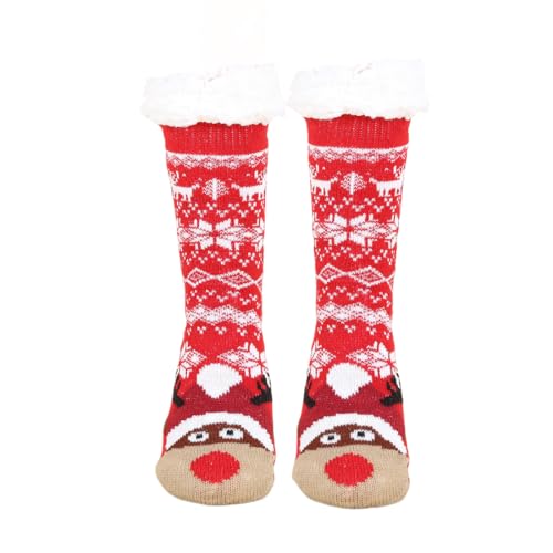 ZORVYN Calcetines de Navidad para Mujer, Calcetines Térmicos con Suela Antideslizante, Calcetines de Invierno Suaves y Acogedores como Regalo para Mujeres y Hombres con Diseño de Reno