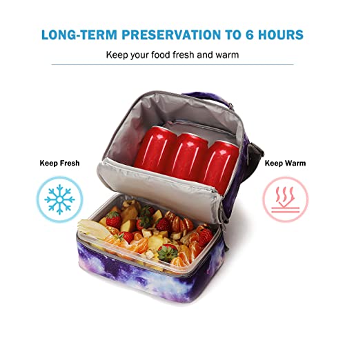 Image of Tilami Lunch Bags Insulated Adjustable Strap Zipper, Two Compartments Cooler Bags, Bento Bags for Kids Toddlers (Purple)