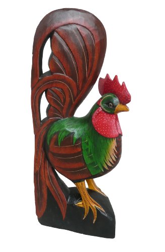 Black Friday - 80% OFF Cohasset Gifts 22-Inch Wooden Lucky Rooster, Approximately, Hand Carved Green and Red Finish