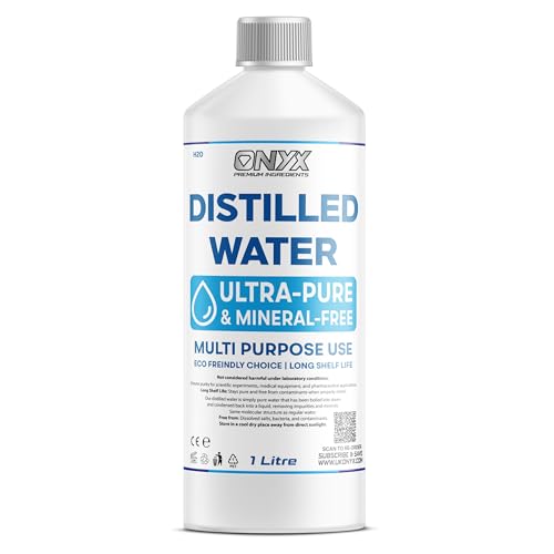 ONYX Distilled Water 1L - 100% Ultra Pure Water - For Labs Irons Humidifiers Cleaning Engines and more - Distilled in UK 1 Litre (1000ml)