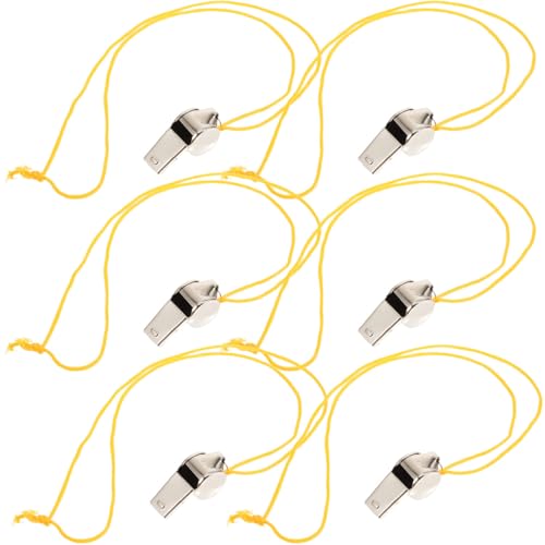 Silbatos deportivos de acero inoxidable 6 pcs con cordón miniatura 1