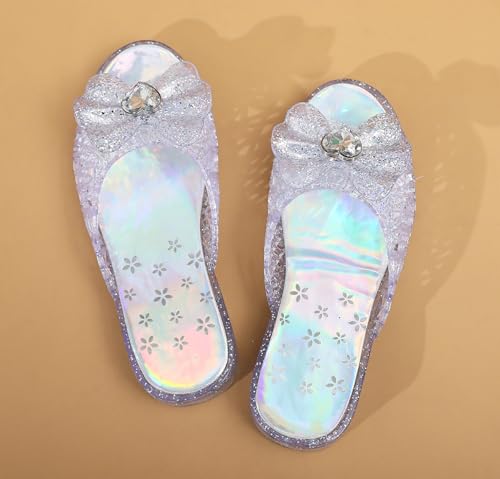 Image of Jelly Sandals for Girls Dress Slide Princess Frozen Inspired Elsa Flats Dance Party Cosplay Snow Queen Birthday Clear Slippers Summer Little Girls, Toddler Slip On