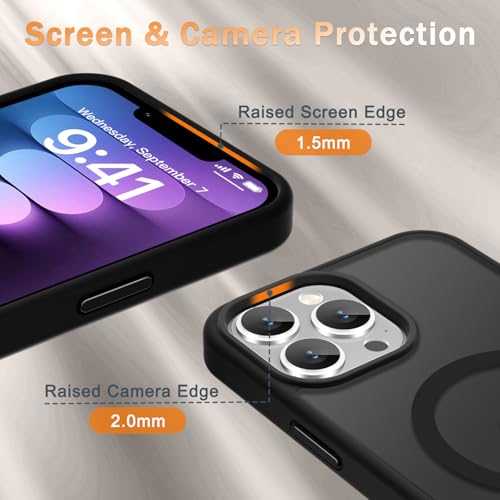 Image of YENAPOON for iPhone 13 Pro Max Case, Matte Magnetic Phone Cover [with 1 Screen Protector] [Support for MagSafe] [Shockproof Military Grade Protection] Translucent Frosted Back, Black
