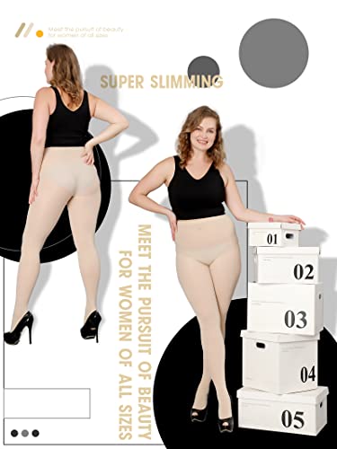 Image of DancMolly Plus Size Tights for Women, Control Top Semi Opaque Nylon Pantyhose High Waist