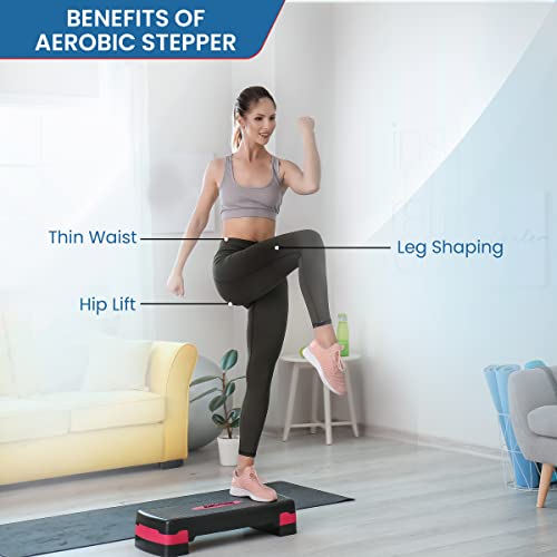 Image of AGARO Aerobics Stepper, Adjustable Home Gym Exercise Fitness Stepper, Body Fitness, Polypropylene Material, Aerobics Stepper with 2 Height Level (10 - 15 Cm) Adjustments, Max Weight upto 200kg (Black & Red)
