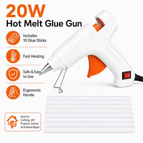 Image of Freedy 20 Watt Mini Glue Gun with 10 Glue Sticks, With On and Off Switch Button Standard Temperature Corded Glue Gun d
