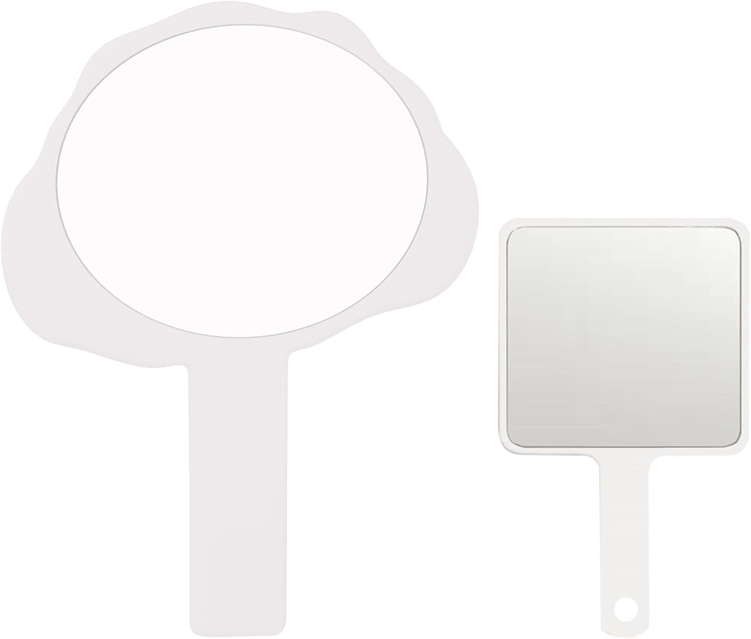 2 Pcs Hand Held Mirror with Handle for Makeup,Small Cute Hand Mirror for Shaving with Hole Hanging Single-Sided Portable Travel Vanity Mirror Gift for Mens & Women (Black, 5.91" Lx 7.87" W)