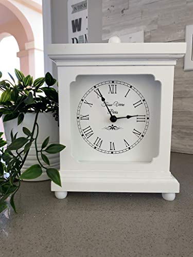 Tasse Verre Wood Clock for Shelf Table Or Desk 9"x7" - Farmhouse Decor White Mechanical Quiet Silent - Office, Bedroom Fireplace Mantel Living Family Room. AA Battery Operated Non-Digital - Thumbnail 6