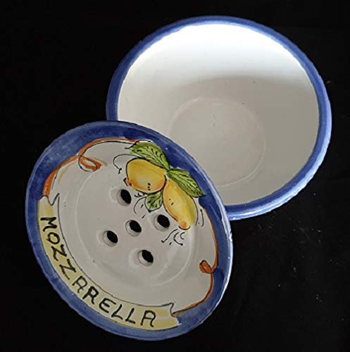 Generico Ciotola Porta Mozzarella in Ceramica di Vietri Dipinta a Mano Decoro Limoni, Diametro 20 cm, Altezza 11 cm, Made in Italy
