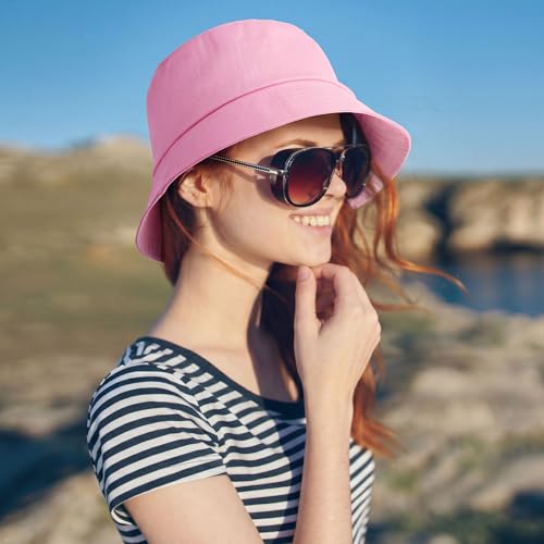 Image of 36 /24 /12 Pcs Bucket Hats for Men Women Bulk Cotton Fishing Cap UV Protection Beach Foldable Solid Color Sun Cap
