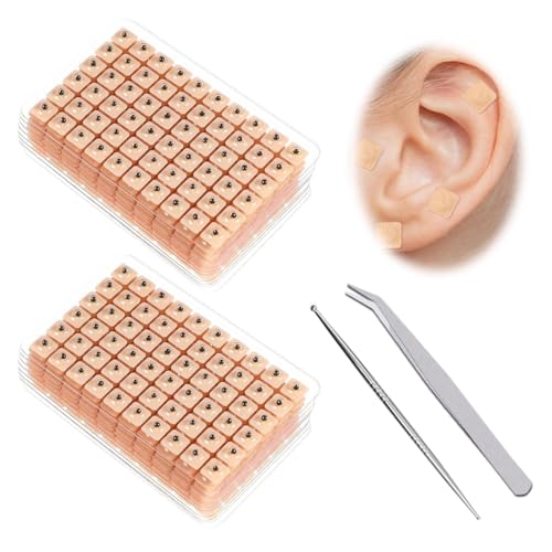 YAZWUR Set de Masaje y Acupresión con 1200 Parches de Acupuntura para Orejas, Incluye 1 Pinza y 1 Lápiz de Acupuntura, Multifuncional para Alivio y Bienestar