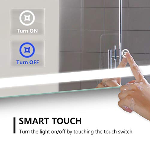 Hausbath Led Bathroom Vanity Mirror - Thin Bathroom Wall Mounted Makeup Mirror with LED Lights, Touch Switch, Demister Pad Waterproof IP44 80x60cm(800 * 600 * 35 mm)