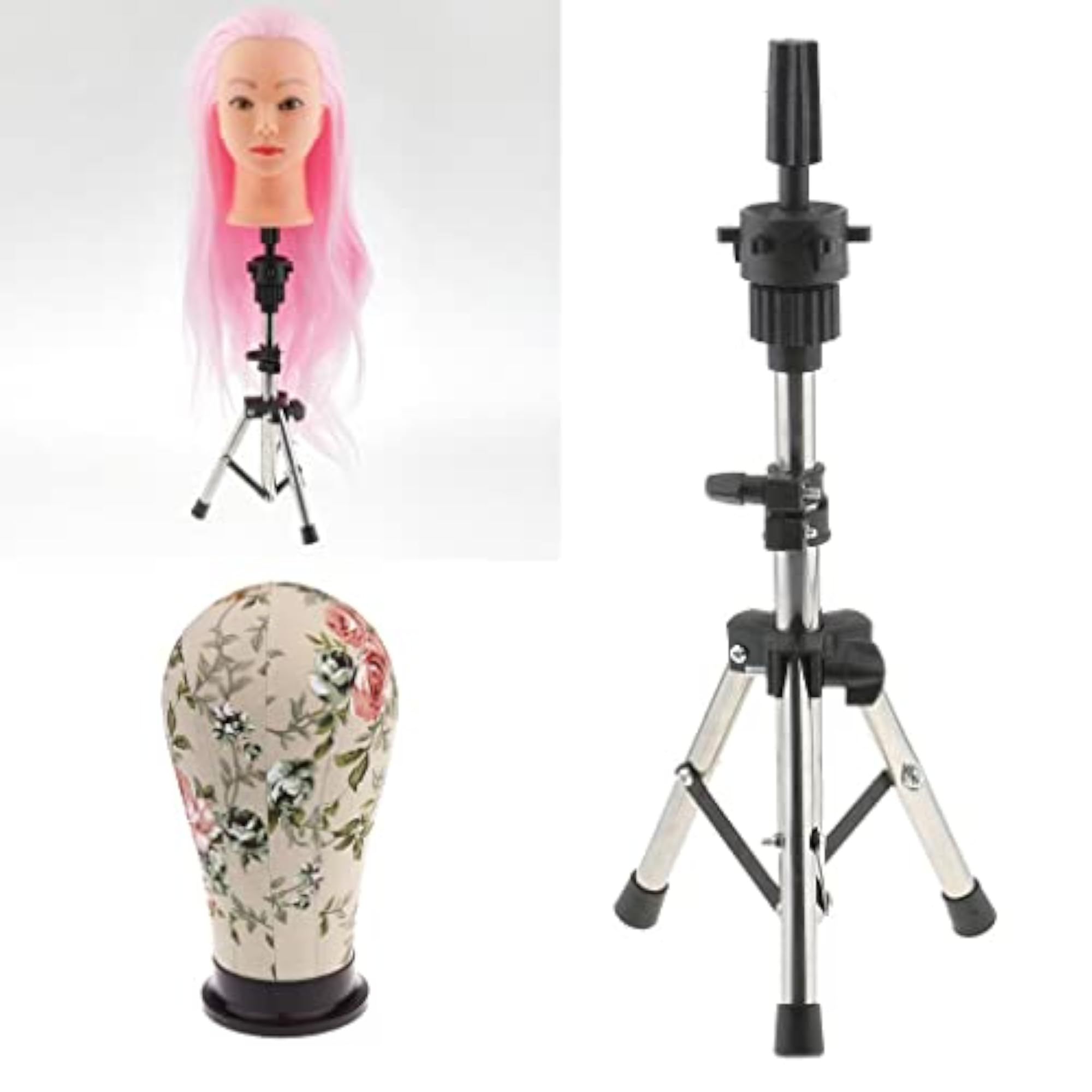 Adjustable Wig Making Canvas Block Head Model with Holder