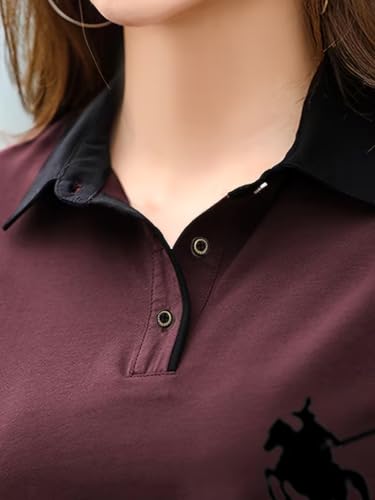 Image of GLASGO Pure Cotton Regular Fit Plain Solid Classic Polo Collar Half Sleeve T-Shirt for Women (Colors: Black, Brown, Peach, Pink)