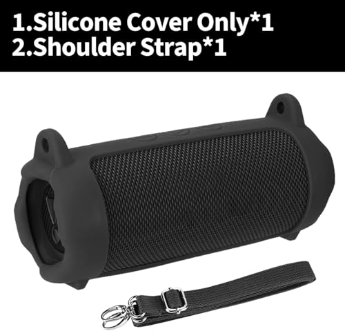 Image of M.G.R.J Portable Carrying Silicone Case Cover for Flip 7 Wireless Portable Bluetooth Speaker with Shoulder Strap and Carabiner (Black)