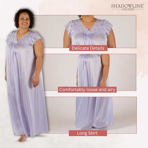 Shadowline Women's Silhouette 53 Inch Short Cap Sleeve Long Gown, Peri Frost, Medium