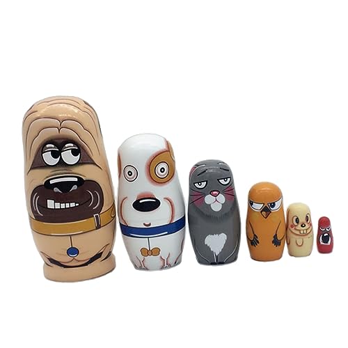DECHOUS 6 個 マトリョーシカ ギフト 動物 模様 入れ子 手 ペイント 入れ子 小さい 木製 動物 かわいい 犬 おもちゃ ロシア 子犬 手作り ギフト 竹
