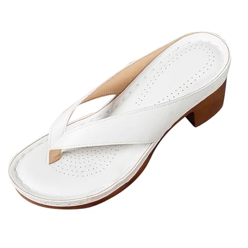 Women's Solid Color Summer Chunky Heel Thong Sandals Open Toe Slip On Square Toe Clip Toe Sandals for Women Dressy Comfortable Fashion Wedge Flip Flops Lightweight Breathable Wedding Trendy Slippers
