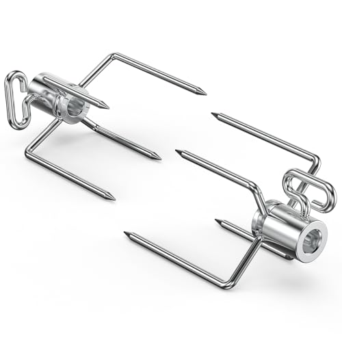Onlyfire BRF-6002 Verchromt BBQ Fleischklammer Fleischnadel mit Feststellschraube für Durchmesser von Drehspieß Grillspieß 13 mm und Kleiner