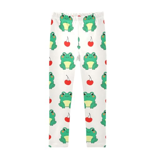 ALAZA Girls' Leggings Children's Yoga Pants Skinny Printed Dance Frog Cherry Comfortable 4T