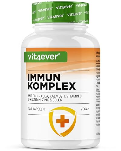 Immunsystem Komplex hochdosiert - 180 Kapseln für 90 Tage - 500 mg Echinacea Kalmegh Hagebutte Vitamin C L Histidin Zink & Selen - vegan ohne unnötige Zusätze