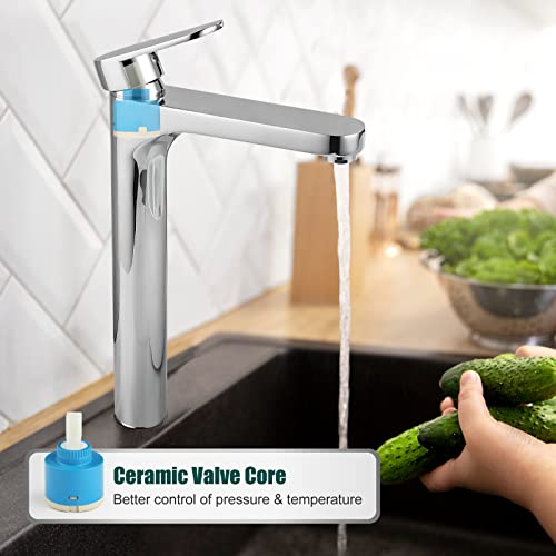 Heyalan Bathroom Sink Faucet Polish Chrome Vessel Basin Vanity Mixer Tap Single Handle 1 Hole Modern Tall Body Deck Mount Lavatory Contemporary Brass Faucets Include Pop Up Drain Without Overflow #TOP6