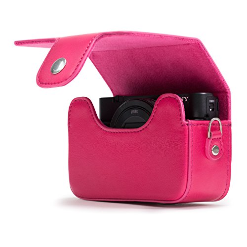 Megagear Leather Camera Case With Strap Compatible With Sony Cyber-Shot Dsc-Rx100 Vii, Zv-1, Dsc-Rx100 Vi, Dsc-Rx100 V, Dsc-Rx100 Iv, Dsc-Rx100 Iii, Dsc-Rx100 Ii - Hot Pink #TOP3