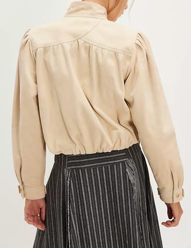 Wanzetaly Women's Faux Suede Jacket Casual Oversized Leather Coat with Pocket Button Bomber Jacket3