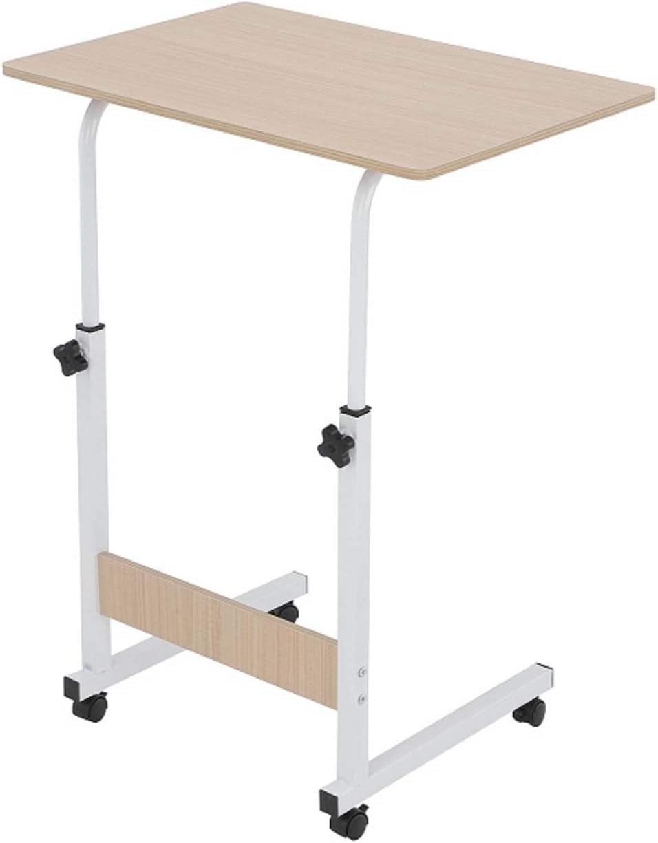GREENSAPPIRE Height Adjustable Mobile Table Workstation Laptop Overbed Multi Table Portable Standing Desk for Bed with Metal Frame & Rolling Castors (Light Wood Color)