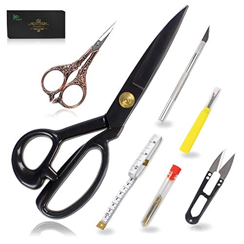 BIHRTC 9 Inch Fabric Dressmaking Scissors Sewing Embroidery Shears Scissors for Professional Tailors Dressmakers Office Scissors for Cutting Fabric Leather Paper Heavy Duty Scissor with Tape Measure