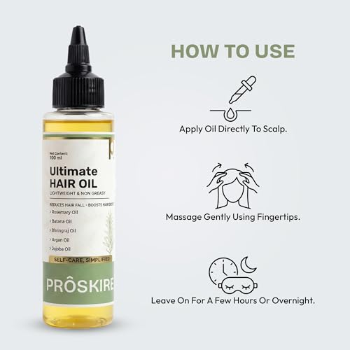 Image of Proskire Ultimate Hair Growth Oil | Lightweight Non-Greasy Hair Growth Oil with Rosemary, Batana & Bhringraj | Reduces Hair Fall & Boosts Hair Density - 100ml