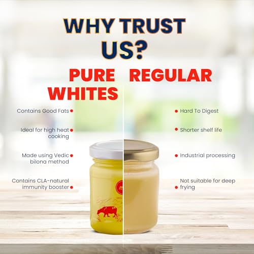 Image of Pure Whites A2 Buffalo Desi Ghee 200 ml | Traditional Bilona Method | Danedar Texture & Rich Aroma | Made from Buffalo Milk | Suitable for Daily Cooking & Sweets | Pure, Testy & Natural