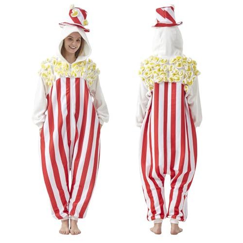 NAMHTOM Adult Food Costume - Corn Popcorn Candy Corn Halloween Onesie Pajamas Cosplay One-Piece Jumpsuit for Women Men