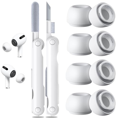 4 Pairs Replacement Ear Tips for AirPods Pro 2nd/1st Generation with Portable Storage Box & Cleaner Pen,Noise Reduction Holewith & Built-in dust Guard Screen,Silicone Ear Tips for AirPods Pro (White)
