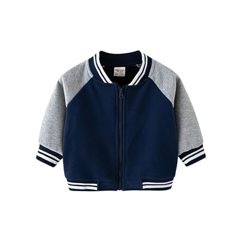 Meufam Toddler Kids Fashion Color Block Baseball Jacket Varsity Letterman Coat Fall Winter Fleece Bomber Vintage Outerwear (Navy,18 Months)