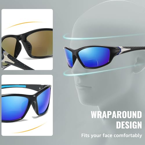 Image of Myiaur Bifocal Reading Sunglasses for Men Women, Wrap Around Sun Readers UV400 Protection for Sports Driving Fishing