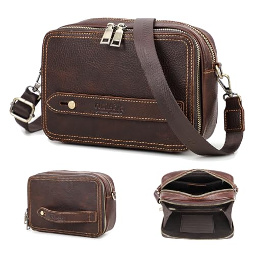 Contacts Mens Clutch Bag Leather Crossbody Bag Clutch Wallet Travel Brown Shoulder Bag iPad Bag Card Holder Phone Purse Side Bag