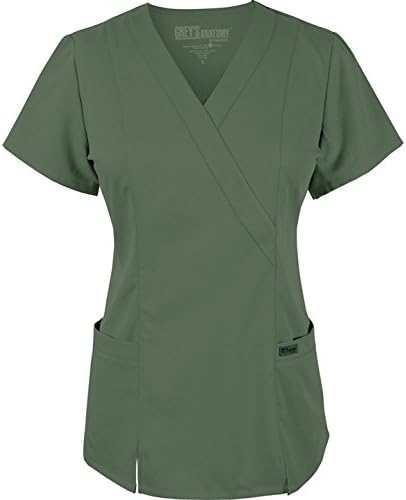 Grey's Anatomy Women's 41101 2 Pocket Mock Wrap Scrub Top- Olive- 2X-Large