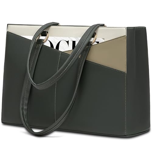 Image of Laptop Tote Bag for Women 15.6 Inch Waterproof Leather Computer Laptop Bag Women Business Office Work Bag Briefcase Large Travel Handbag Shoulder Bag