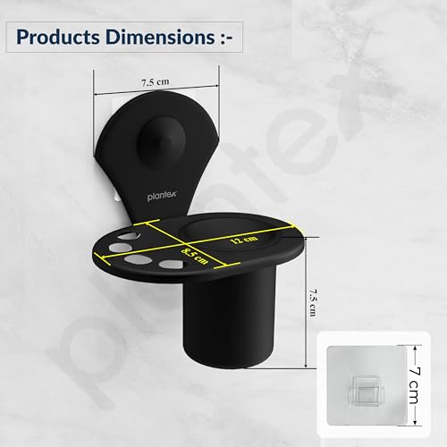 Image of Plantex Royal Self Adhesive Stainless Steel Tooth Brush Holder /Tumbler Holder /Bathroom Accessories (Black, Powder Coated)