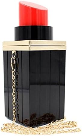 Shiratori Women Acrylic Black Lipstick Shape Evening Bags Purses Clutch Vintage Banquet Shoulder Bag Classic Crossbody Bags for GIRLS Black
